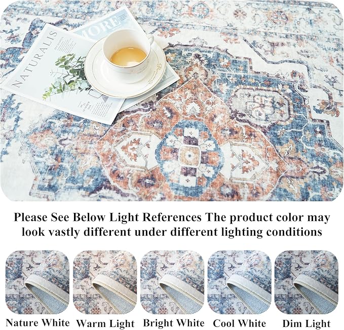 Washable 4x8 Hallway Area Rug: Vintage 8ft Water Resistant Soft Runner Rug for Entry Kitchen Non Slip Wide Low Pile Carpet for Living Room Bedroom Thin Floor Mat for Bathroom Dining Room(Brick,4x8)