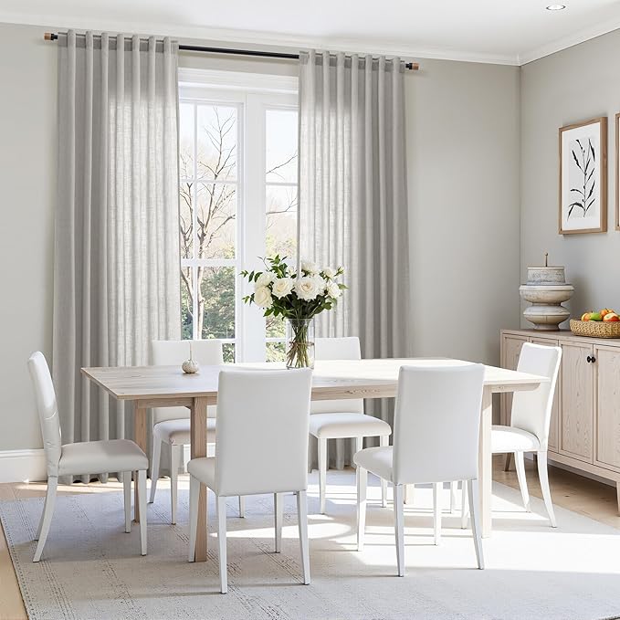 Nanspring Light Gray Linen Curtains 102 Inches Long for Living Room Modern Farmhouse Decor Rod Pocket Back Tab Light Filtering Boho Semi Sheer Grey Curtain for Bedroom 52x102, 2 Panels