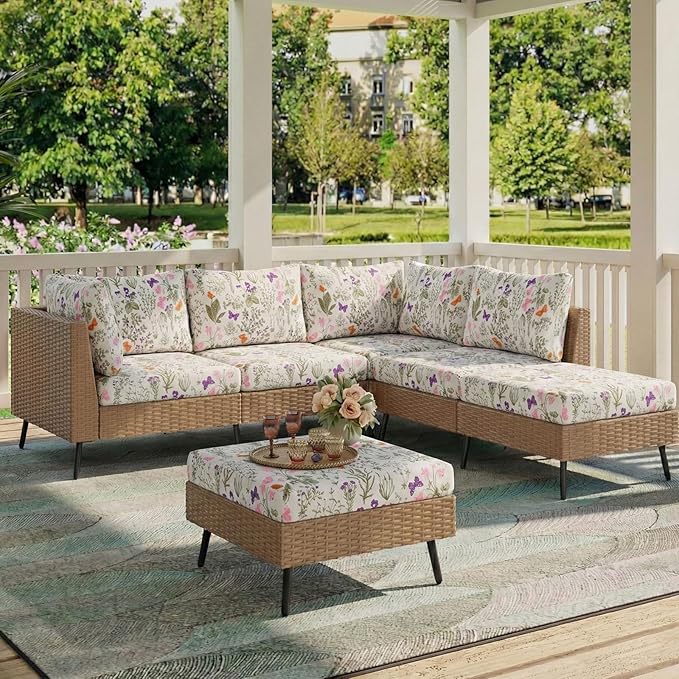 hyha Printed Couch Cushion Covers, Floral Sofa Covers Washable for 2 Cushion Couch, Stretch Pattern Outdoor Cushion Covers for Patio Furniture with Elastic Bottom(Medium, Sage Wild Green)