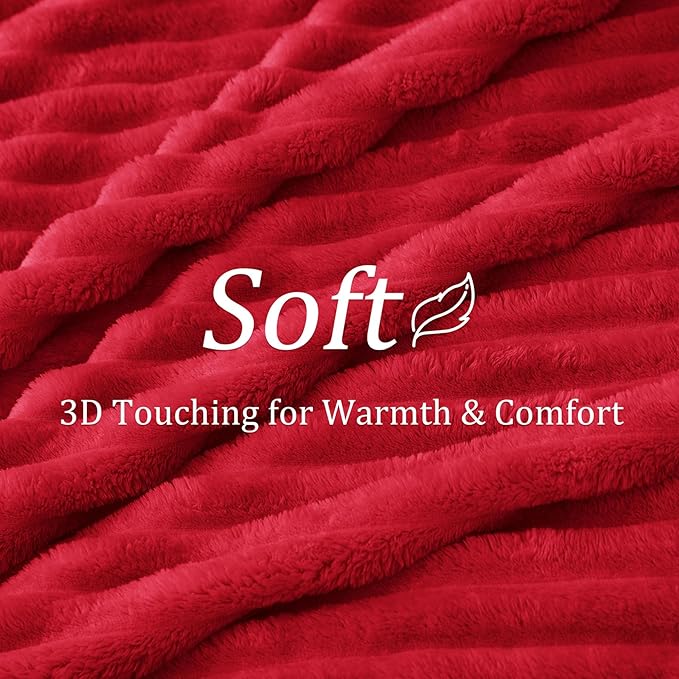 BEDELITE Twin Blanket for Couch & Bed, 300GSM Soft & Warm Fleece Blanket, Decorative and Giftable Striped Red Blankets for Women, Men, 60"x80"