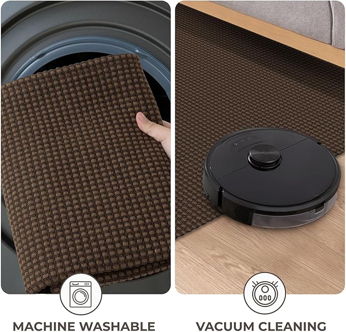 KOZYFLY Runners for Hallways 2x6 ft Washable Kitchen Runner Non Slip Rubber Backed Hall Runners Cotton Entryway Runner Rugs Floor Carpet for Indoor Backdoor Bedroom Kitchen, Reddish Brown/Coffee