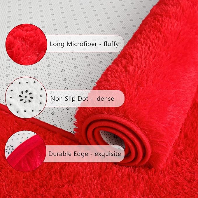Chicrug Soft Area Rugs for Bedroom Living Room Plush Fluffy Rug 9x12 Feet, Shag Furry Area Rug Carpet Non Shedding for Nursery Children Kids Girls Room Home Decorative, Red