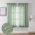 Lecloud Leia Sage Green Sheer Curtains 63 Inch Length 2 Panels, Light Filtering Bedroom Living Room Kitchen Curtain for Small Window, Jacquard Clip Leaves Voile Drapes Dual Rod Pockets, 38x63 Inches