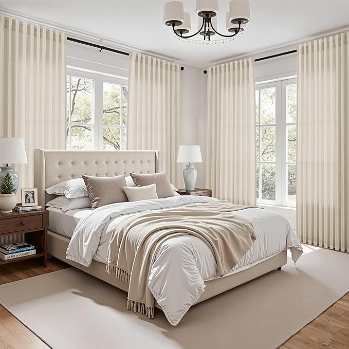 Nanspring Living Room Curtains 72 Inch Length Linen Birch Beige Luxury Light Filtering Semi Sheer Curtain Back Tab Modern Farmhouse Decor Elegant Coastal Drapes for Bedroom Office 52x72, 2 Panels