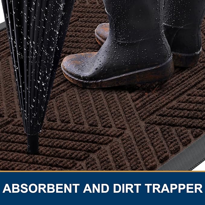Smiry Front Door Mat Outside Entrance, Heavy Duty Sturdy Natural Rubber Doormat, Trap Dirt and Moisture, Easy Clean Low Profile Mats for Indoor Outdoor Entry, Irregular Triangle (29.5x17, Dark Brown)