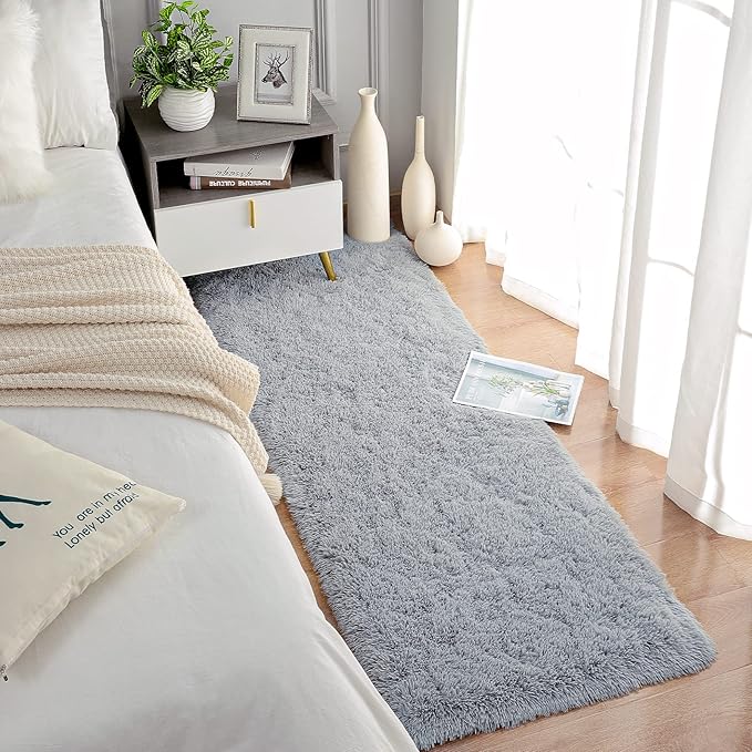 Chicrug Soft Runner Rugs for Bedroom Living Room Plush Fluffy Rug 2x8 Feet, Shag Furry Runner Carpet Non Shedding for Nursery Children Kids Girls Room Home Decorative, Grey