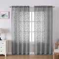 Lecloud Leia Charcoal Grey Sheer Curtains 78 Inches Long 2 Panels, Privacy Airy Voile Jacquard Leaf Textured Curtains, Dual Rod Pockets Farmhouse Drapes for Living Room Bedroom, Each 42" W x 78" L