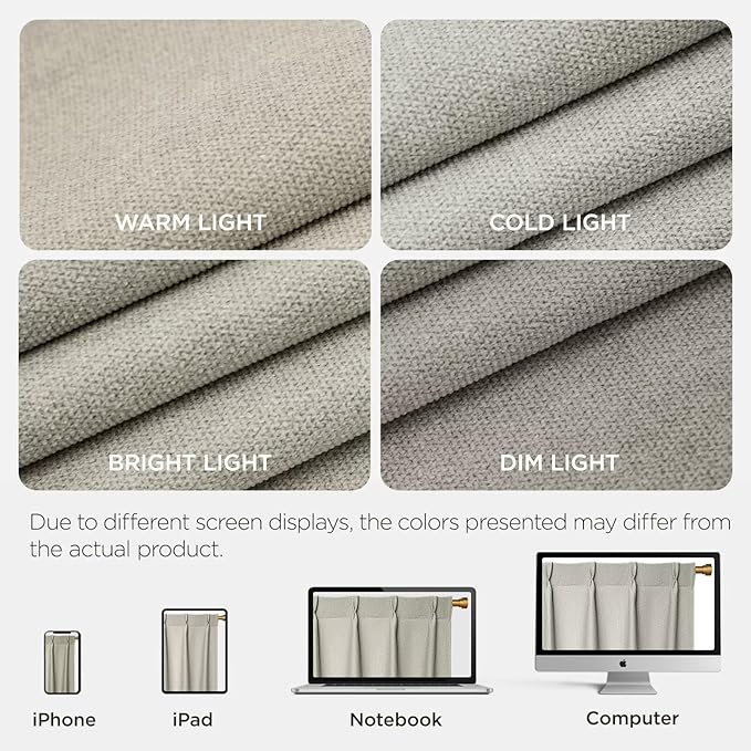 Joydeco Greyish White Pinch Pleated Thick Linen Curtains 84 Inch Long 2 Panel Set for Living Room, Double-Faced Curtain for Bedroom, Back Tab Blackout Drapes with Adjustable Hooks (40”W x84”L)