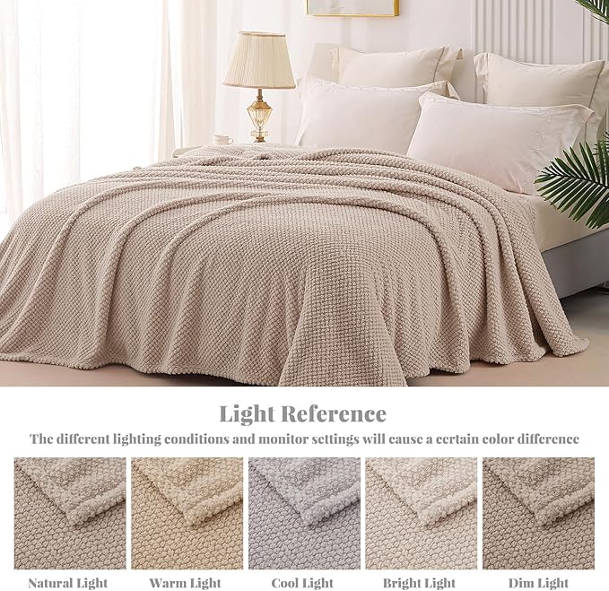 Whale Flotilla King Size Fuzzy Fleece Blanket for Bed, 90x104 Inch Fluffy Warm Soft Jacquard Blankets for All Season, Lightweight and Cozy, Camel