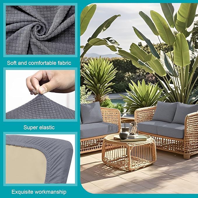 12Pcs Stretch Patio Cushion Covers,Outdoor Couch Covers Replacement,Outdoor Couch & Sofa Slipcovers,for Patio Furniture Cushion Covers,Washable Reusable Furniture Protector (Grey,Cover Only)