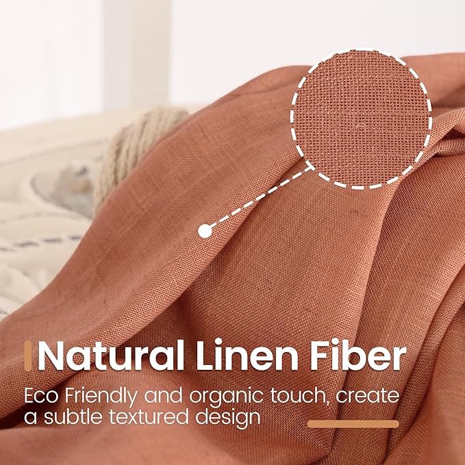 BGment Terracotta Linen Kitchen Curtains 36 Inch Length, Small Semi Sheer Textured Drapes Boho Rustic Decor for Bathroom Cafe Over Sink Rod Pocket Burnt Orange, 2 Panels, Each 30 Inch Wide