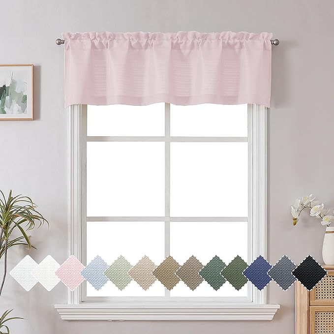 Chyhomenyc Blush Pink Valance for Windows, Light Filtering Faux Linen Textured Small Window Kitchen Curtain, Rod Pocket Short Valance for Bathroom Laundry Basement, 60Wx14L inch, 1 Piece