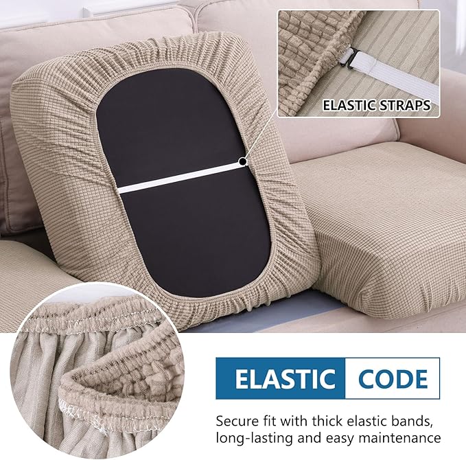 hyha Waterproof Couch Cushion Covers for Pets, Non Slip Sofa Seat Cover for Dogs Washable, Soft Thick Stretch Jacquard Fabric, Sofa Slipcovers with Elastic Bottom (1 Chaise+2 Seater, Taupe)