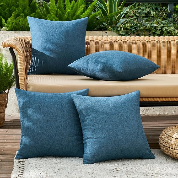 MIULEE Pack of 4 Decorative Outdoor Throw Pillow Covers Linen Waterproof Pillow Covers Farmhouse Cushion Cases for Patio Garden Tent Balcony Couch Sofa 18x18 inch Navy Blue