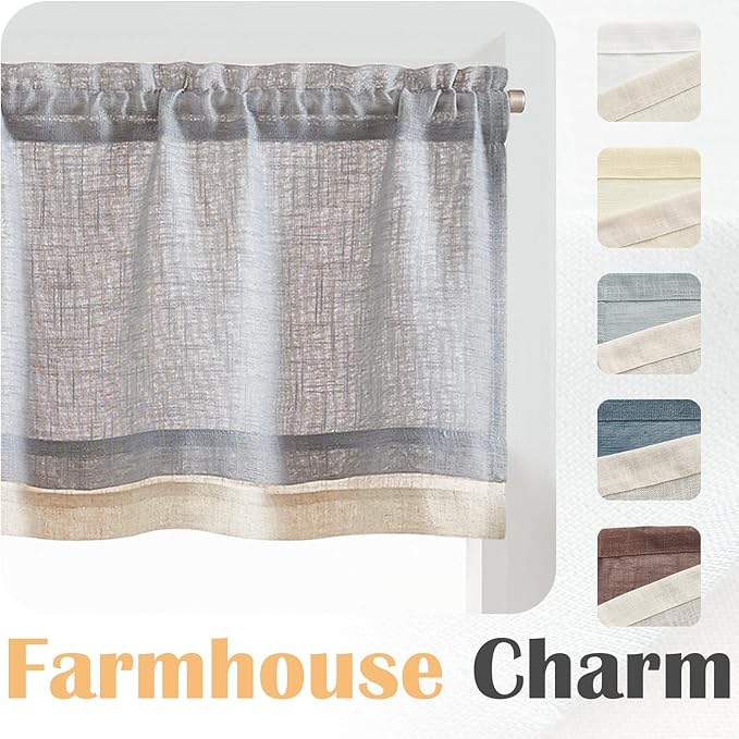 jinchan Linen Valance for Farmhouse Living Room Windows 16 Inch Gray Slubbed Crossed Double Layer Window Valance Light Filtering Rustic Country Overlay Rod Pocket 1 Panel Grey