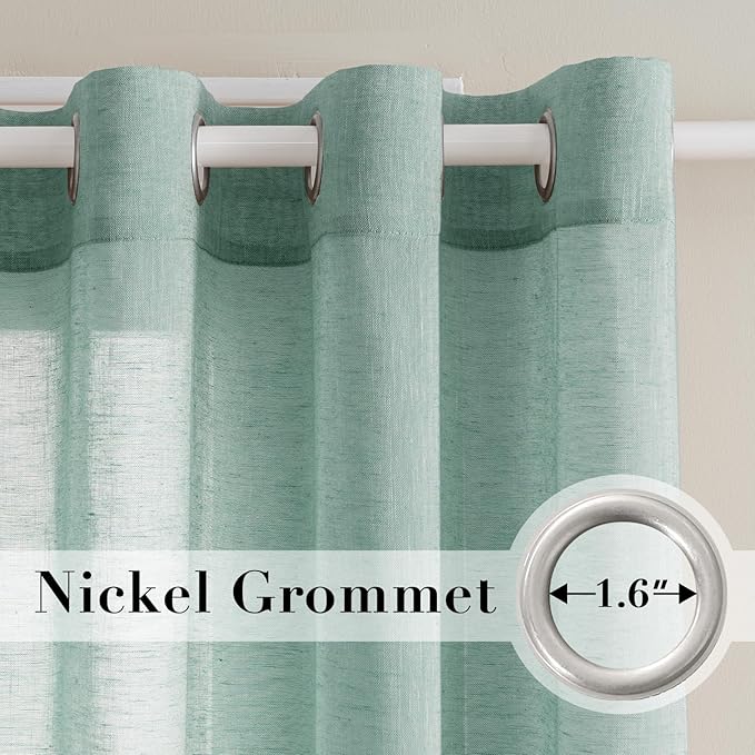 H.VERSAILTEX Linen Curtains Nickel Grommet Natural Linen Semi-Sheer Curtains 2 Panels Privacy Added Premium Soft Rich Material Drapes for Bedroom/Living Room - 52x54 - Inch - Sea Mist