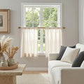 MYSKY HOME Natural Linen Curtains 30 Inches Long for Kitchen Window Semi Sheer Light Filtering Cafe Curtain Tiers Rod Pocket Short Country Decor Drapes for Basement/Small Window, 2 Panels, 34 x 30 in