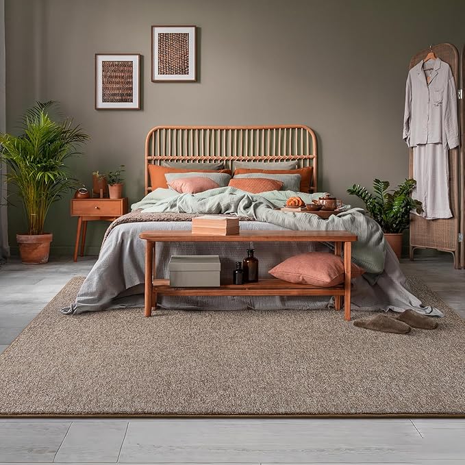 AROGAN Washable 5×7 Living Room Rug, Modern Area Rugs with Soft Memory Foam for Bedroom, Minimalist Non-Slip Indoor Floor Carpet for Dining Room Office Kids Playroom Decor, Matte Brown