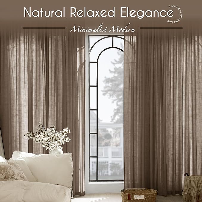 Chocolate Brown Linen Curtain 63 inch Length 2 Panels Set Back Tab Light Filtering Living Room Curtain Drapes Home Office Modern Minimalist Decor Farmhouse Boho Neutral Semi Sheer Curtain 63 inch Long