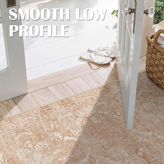 4x8 Washable Hallway Runner Rug - Wide Kitchen Runners Vintage Low Pile Carpet Soft Thin Floor Runner with Rubber Backing for Entryway Bedroom Living Room Home Decor (Brick)