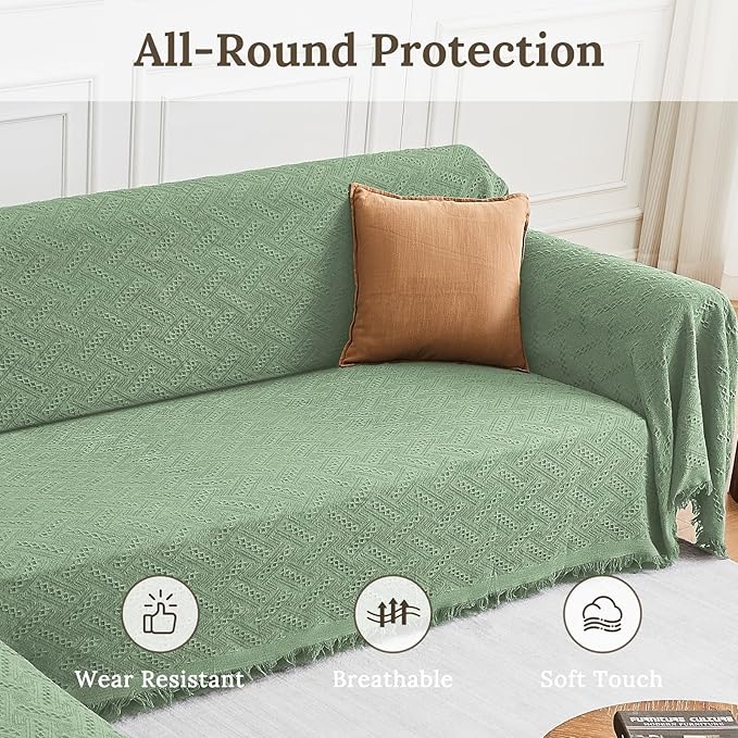 HOMERILLA Sectional Couch Covers for Sectional Sofa L Shaped Sofa Cover Blanket 2 Pieces L Shape Furniture Protector for Pets Dogs (Sage, XX-Large)