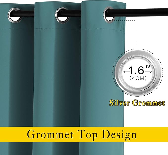 NICETOWN Bedroom Blackout 110 inch Curtains for Sliding Glass Door, Grommet Thermal Insulated Solid Window Treatments Sound Reducing for Living Room, W66 x L110, Sea Teal, Set of 2