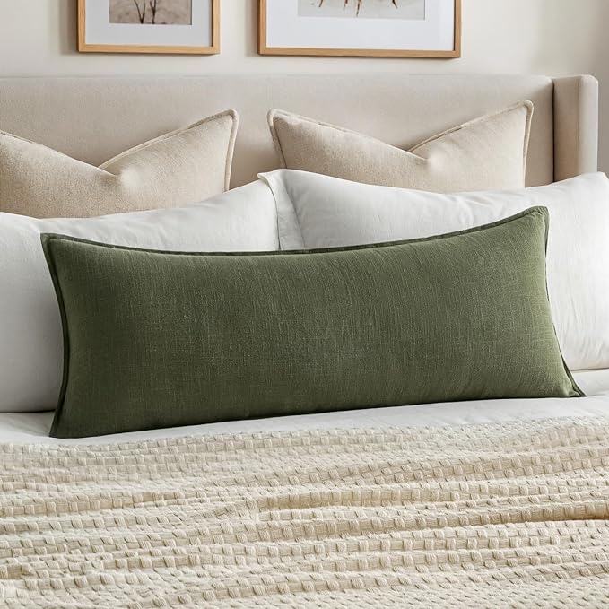 MIULEE Decorative Long Lumbar Throw Pillow Cover for Bed 14x36 Dark Olive Green Boho Farmhouse Neutral Couch Pillowcase Pack of 1 Accent Modern Sofa Cushion Livingroom Home Decor (Covers Only)