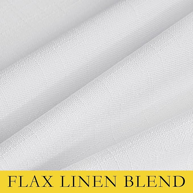 NICETOWN 100% Absolutely Blackout Linen Curtains with Thermal Insulated White Liner, White, 52 inches Wide, 84 inches Length Energy Saving Curtains for Living Room 2 Panels Set, Vertical Blinds