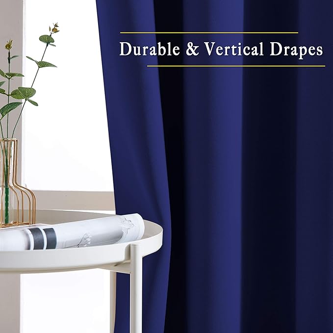NICETOWN Blackout Living Room Curtains Extra Wide, Triple Weave Grommet Top Thermal Insulated Window Treatment Light Blocking Panels for Patio/Porch (Navy Blue, W80 x L84, Set of 2)