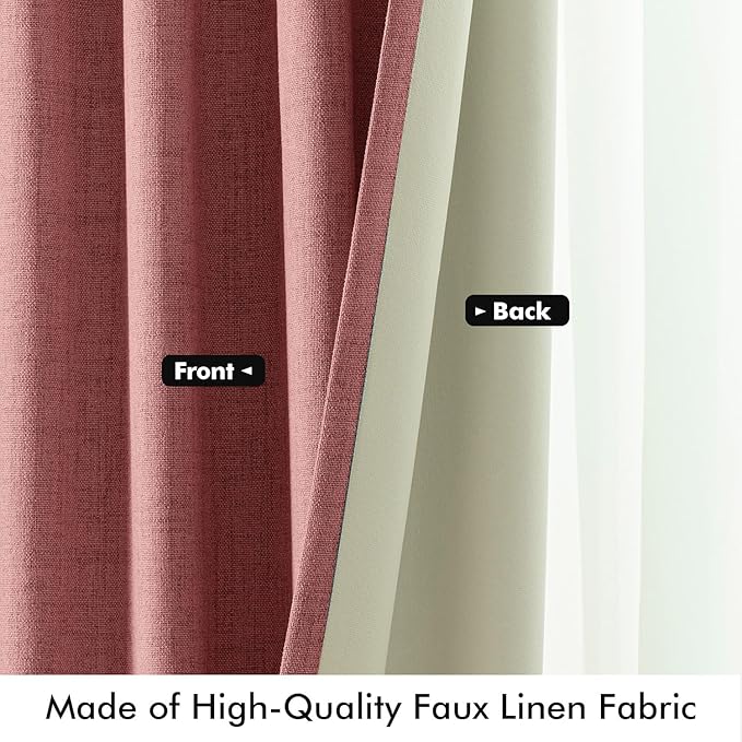 MIULEE 100% Blackout Linen Curtains for Bedroom, Dusty Rose Solid Luxury Decor Thermal Insulation Room Darkening Drapes for Living Room Nursery Back Tab Rod Pocket 42 x 72 Inches, 2 Panels