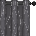 Deconovo Short Curtains Grey, Blackout Kitchen Curtain, Thermal Insulated Soundproof Drapes, Wave Dots Foil Print, 38 x 36 Inches, 2 Panels, Machine‑Washable Privacy Window Panel for Small Windows