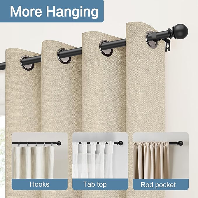 Black Curtain Rods for Windows 28 to 48 Inch,2 Pack 5/8 Inch Diameter Stainless Steel Adjustable Heavy Duty Curtain Rod with Brackets, Easy Installation for Indoor and Outdoor