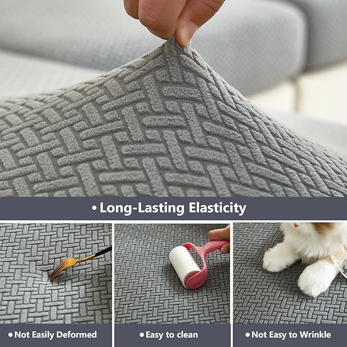 Couch Cushion Covers for Sofa Couch Covers Wear-Resistant Universal Sofa Cover Washable Stretch for Sectional Slipcovers (Texture-Gray,Back Cover M)