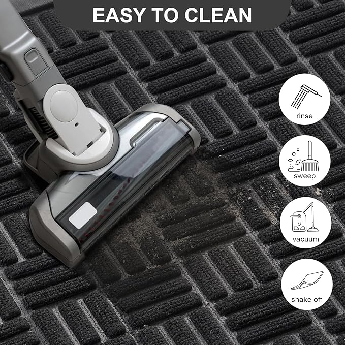 Mibao Front Door Mat, Heavy Duty Durable Welcome Mat for Outdoor Indoor, Dirt Trapper Waterproof Super Absorbent Door Mat for Entryway Outside Patio Porch, 29.5" x 17", Black