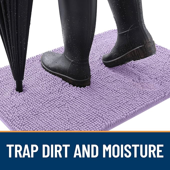 OLANLY Dog Door Mat for Muddy Paws 70x46, Absorbs Moisture and Dirt, Absorbent Non-Slip Washable Doormat, Quick Dry Chenille Mud Mat for Dogs, Entry Indoor Entryway Carpet for Inside Floor, Lavender