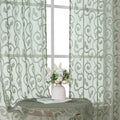OWENIE Furman Sheer Sage Green Curtains 84 inches Long for Bedroom Living Room 2 Panels Set, White Curtains Jacquard Clip Light Filtering Semi Sheer Curtain Rod Pocket Window Drapes, 52Wx84L inch