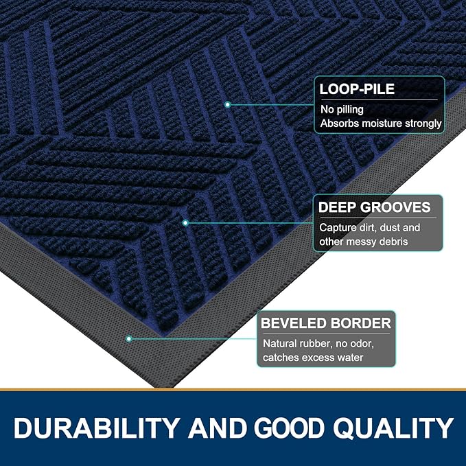 Smiry Front Door Mat Outside Entrance, Heavy Duty Sturdy Natural Rubber Doormat, Trap Dirt and Moisture, Easy Clean Low Profile Mats for Indoor Outdoor Entry, Irregular Triangle (47x32, Royal Blue)