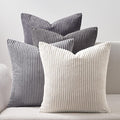 Topfinel Neutral Grey Decorative Throw Pillow Covers 18x18 Inch Set of 4,Modern Farmhouse Striped Corduroy Cushion Cases,Square Euro Shams for Sofa,Bedroom,Floor,Car(45cm Dark Gray)
