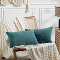 Fancy Homi 2 Packs Teal Lumbar Decorative Throw Pillow Covers 14x22 Inch for Living Room Couch Bed Sofa, Rustic Farmhouse Boho Home Decor, Soft Striped Corduroy Rectangle Accent Cushion Case 35x55 cm