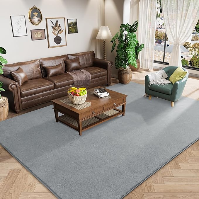 Amearea Modern Area Rugs for Bedroom Living Room, 4x6 Feet Grey Thickened Memory Foam Rug, Fluffy Indoor Washable Rugs Non Slip Minimalist Carpet for Kids Boys Girls Dorm Nursery Room Decor
