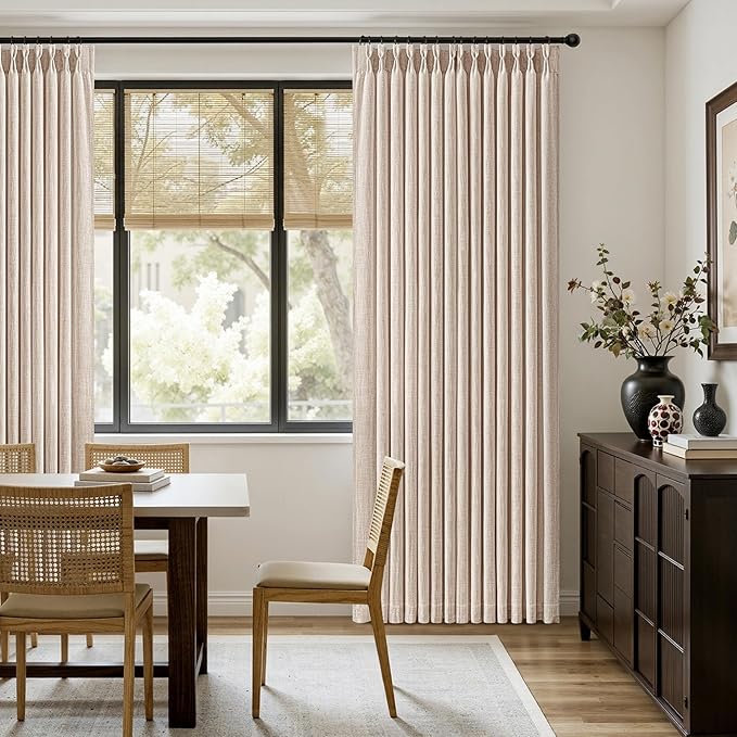 MIULEE Pinch Pleated Thick Linen Curtains 108 Inches Length 2 Panels for Living Room Bedroom, Extra Long Memory Trained Pinch Pleat Drapes Light Filtering Sand Beige Foor to Ceiling Curtains