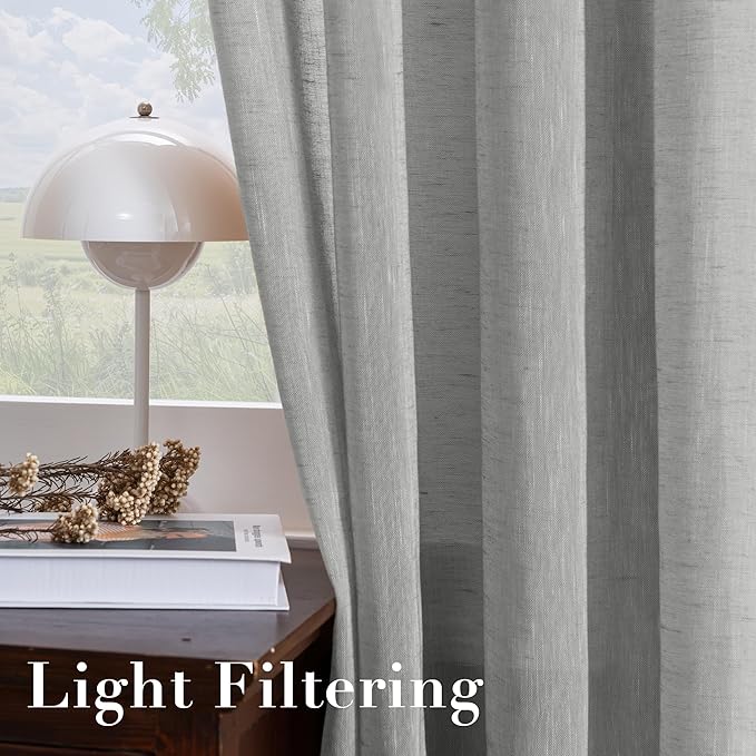H.VERSAILTEX Linen Sheer Curtains 72 Pair Set Linen Textured Semi-Sheer Curtains Nickel Grommet Window Treatment Panels for Living Room, Open Weave - 52" W x 72" L, Grey