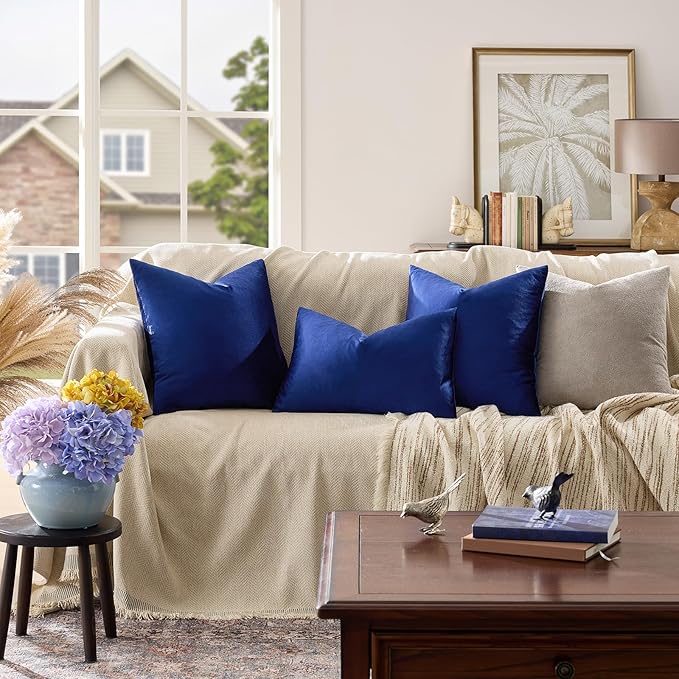 GIGIZAZA 12x20 Lumbar Small Pillow Covers, Blue Pack of 2 Velvet Throw Pillow Covers Decorative Vintage Living Room Super Soft Pillowcases Couch Sofa Cushion Covers