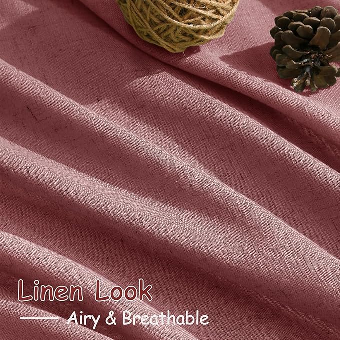 Canyon Rose Linen Curtains for Living Room 98 Inches Long Light Filtering Semi Sheer Curtain Back Tab Modern Farmhouse Decor Elegant Luxury Boho Girl Drapes for Bedroom Dinner Room 52x98, 2 Panels