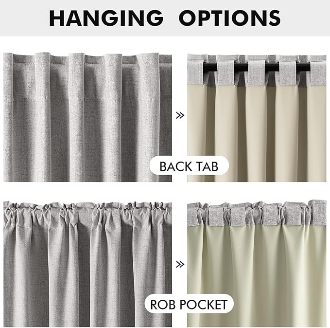 MIULEE 100% Blackout Linen Curtains for Bedroom, Greyish White Solid Luxury Decor Thermal Insulation Room Darkening Drapes for Living Room Nursery Back Tab Rod Pocket 42 x 90 Inches, 2 Panels