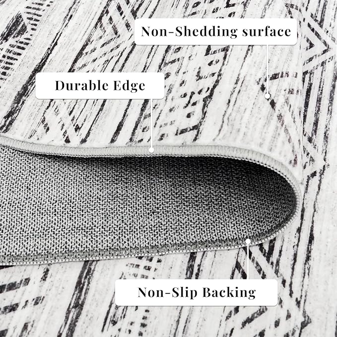 Moroccan Washable Hallway Runner Rug - 2'6"x14' Non Slip Kitchen Rug Rubber Backing Floor Carpet Low Pile Mat Soft Living Room Rug for Entryway Farmhouse Bedroom 2'6"x14' Gray