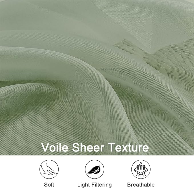 OWENIE Extra Long Sage Green Sheer Curtains 144 inch 2 Panels Set, Translucent Backdrop Window Scarf Drapes for Canopy Bed/Wedding/Living Room/Anniversary, 12FT Length, Each 59Wx144L in, 2PCS