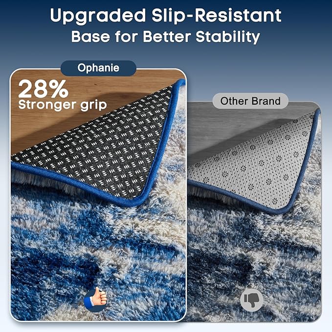 Ophanie Blue White and Grey Area Rugs for Living Room 8x10, Fluffy Shag Large Fuzzy Plush Soft Carpets, Floor Shaggy Rugs for Bedroom, Carpet for Kids Boys Girls Dorm Nursery Home Decor Aesthetic