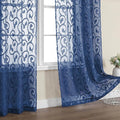 OWENIE Furman Blue Sheer Curtains 96 inches Long for Bedroom Living Room 2 Panels Set, Light Filtering Soft Semi Sheer Jacquard Clip Farmhouse Curtains Rod Pocket Design, 40Wx96L inch