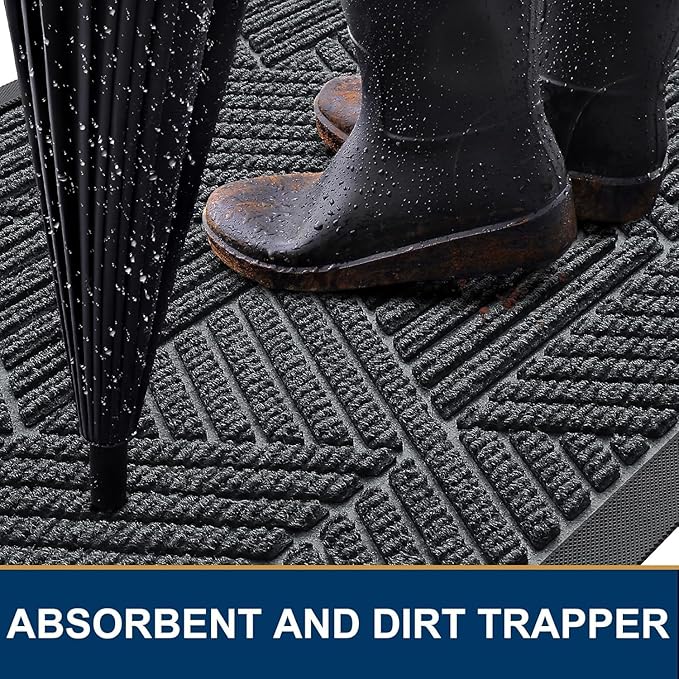 Smiry Front Door Mat Outside Entrance, Heavy Duty Sturdy Natural Rubber Doormat, Trap Dirt and Moisture, Easy Clean Low Profile Welcome Floor Mats for Indoor Outdoor Entry, 59x23 Inch, Grey